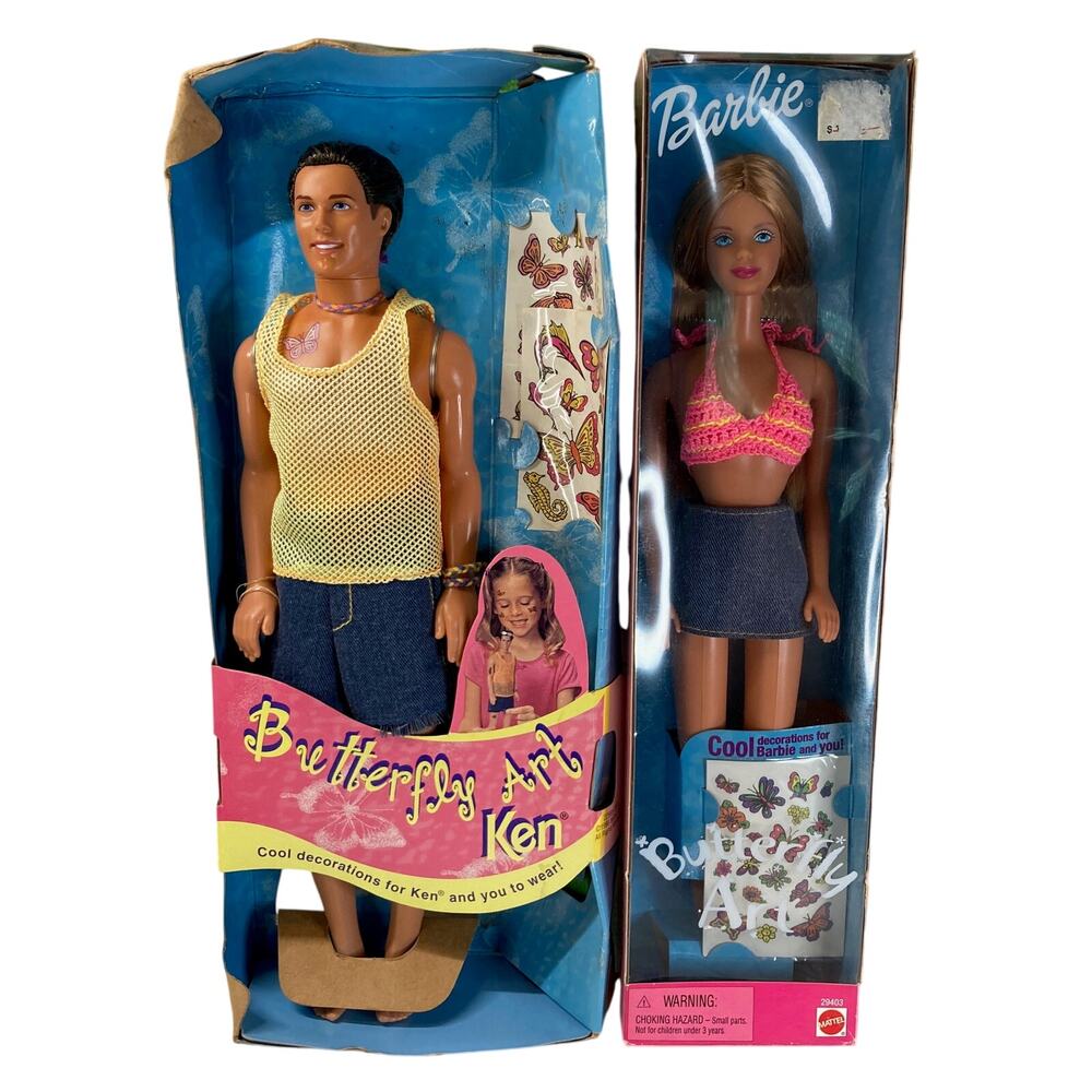 Vintage 90s Set of 2 Butterfly Art Barbie (#29403) & Ken (#22995) Tattoos (1998)